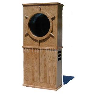 
<p><span>The 32&quot; Jelliquarium Buccaneer Oak&nbsp;series is a freestanding, nautical, exciting home or office jellyfish display system.
</span></p>
<p><span><span>&nbsp;</span>Our oak cabinet is 32.5&quot; Long by 13.5 Wide and 74.5” Tall and built with premium oak veneer plywood. The doors are flush with hidden, free swinging European hinges, with thump-free button latches. Ships steering wheel is a 2&quot; oak ring
 with oak pegs surrounding a porthole diameter of 21 inches. Ventilation slots are horizontal, provide positive air flow and are located on both ends on the lower half of the cabinet. Removable lid helps retain coolness and allows for greater access. Available
 in natural, light, medium, dark and red Oak ( see choices in Finish drop-down window to the right ). Interior and backside is sealed and lacquered.
</span></p>
<p><span>Should you desire another color, style of wood or finish we can accommodate you, just ask and let my cabinet company create what you seek.
</p>
<p><span>Our 30” Jelliquarium tank is 30.25&quot; Long by 12” Wide and 30.5” Tall and manufactured from cast acrylic material. This patented 40 gallon faceted tank design includes true surface skimming to eliminate organics and an anti-siphon design feature to minimize
 back-siphon. This tank comes with a colored back which is available in Black, Light and Dark Blue ( see Background Option above ), an optional Clear back for see-thru two-sided viewing is available.
</span></p>
</span>
<p><span>Lighting includes our new Color Changing LED lighting System. LED technology allows for a rainbow of colors in three modes, slow rotation, disco beat or individual colors. This system uses a micro processor and is operated with a hand held on-off remote
 control. </span></p>
<p><span>Our life support system uses a combination of wet-dry filter technology, a reliable Tradewinds brand&nbsp;chiller, a digital temperature controller and quiet Iwaki brand water pump help ensure a highly oxygenated, biologically effective environment and
 reliable operation. Ball valves and union fittings allow for easy removal and maintenance of various components and a gate valve allows for the fine adjustments to water flow.
</span></p>
<p><span>The electrical power center is GFI controlled for ultimate safety, includes a programmable digital timer and both outlet boxes include clear NEMA enclosures for protection from saltwater.
</span></p>
<p><span>This is a complete or ‘operational’ system. Once assembled it can be filled with water and operated.
</p>
<p>&nbsp;</p>
</span>